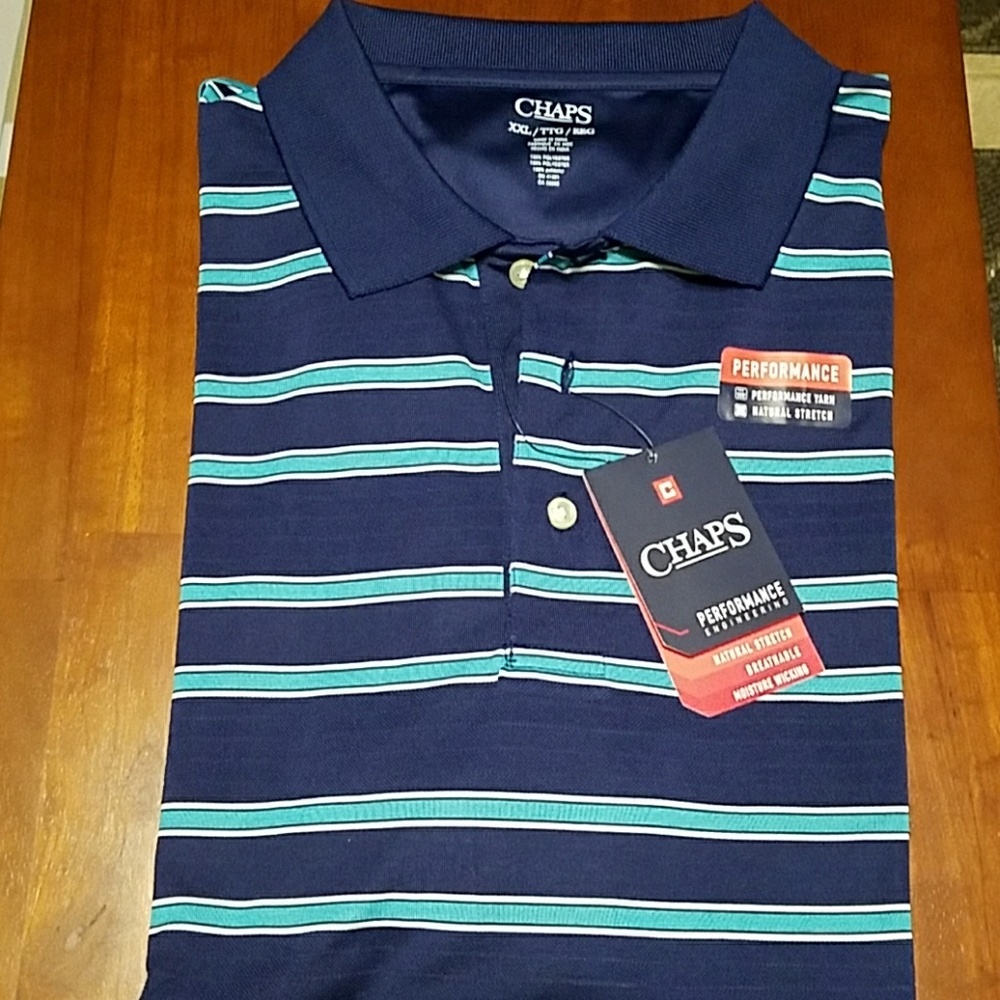 Chaps navy/teal striped polo, size XXL